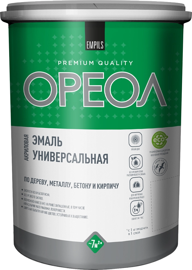 Эмаль универсальная акриловая Ореол глянцевая белая 2,5 кг