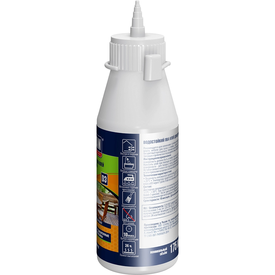 Клей ПВА D3 для древесины Tytan Professional WB-33 прозрачный 175 мл