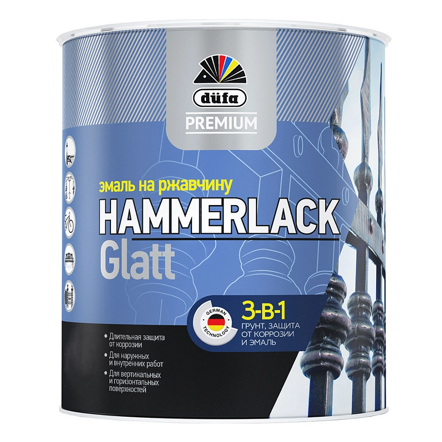 Эмаль на ржавчину Dufa Premium Hammerlack 3-в-1 гладкая RAL 3005 винно-красный 0,75 л