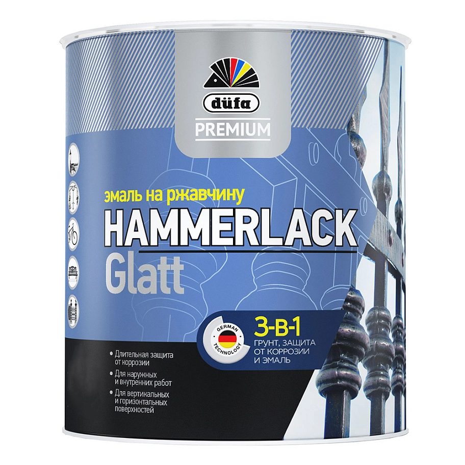 Эмаль на ржавчину Dufa Premium Hammerlack 3-в-1 гладкая RAL 9005 черная 0,75 л.
